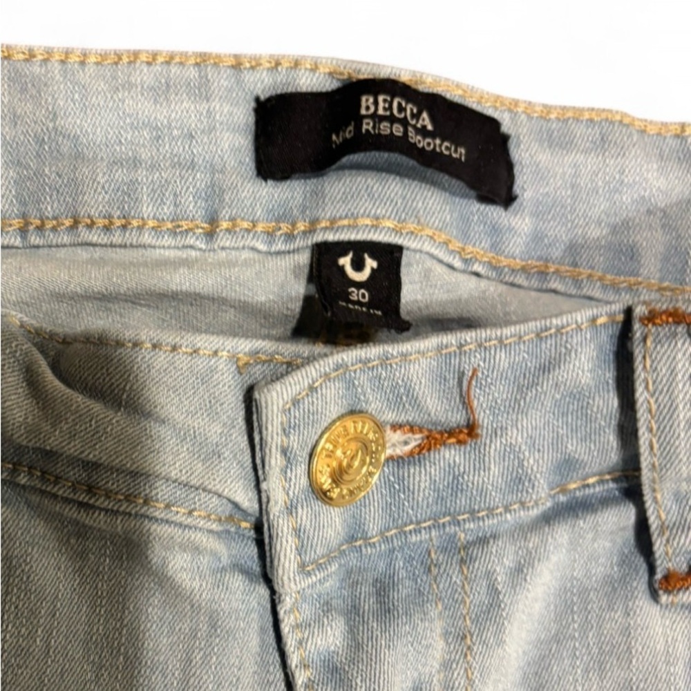 True Religion Becca Bootcut Jeans 30 Light Wash Y2K Mid Rise Flap Pocket  Denim - Picture 4 of 11